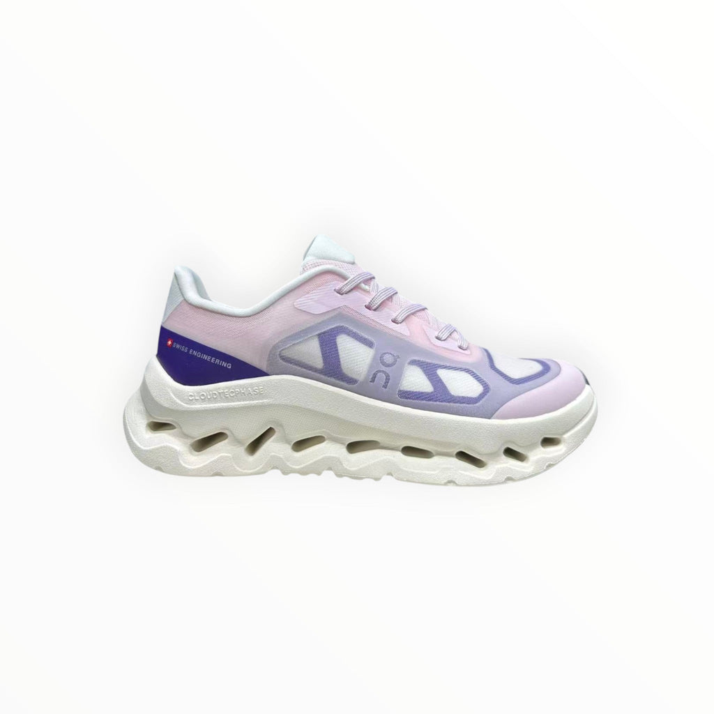 EWW Sports Shoes On Cloudtilt Remix pink and purple sneakers with layered see-through upper and white CloudTec Phase™ midsole.