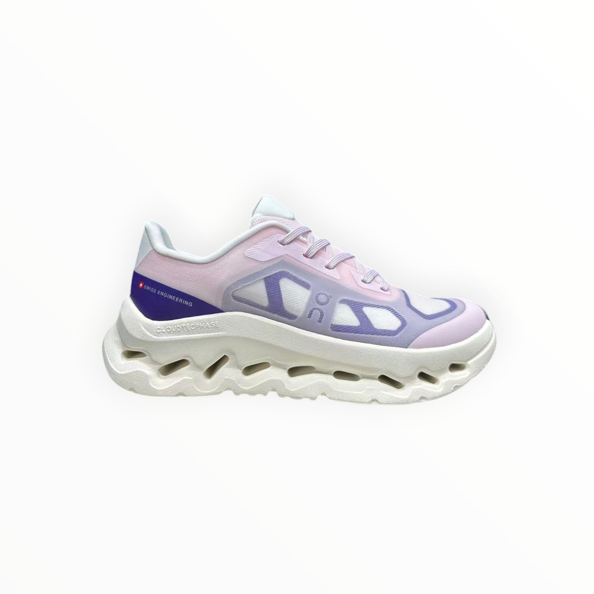 EWW Sports Shoes On Cloudtilt Remix pink and purple sneakers with layered see-through upper and chunky white CloudTec Phase cushioning.