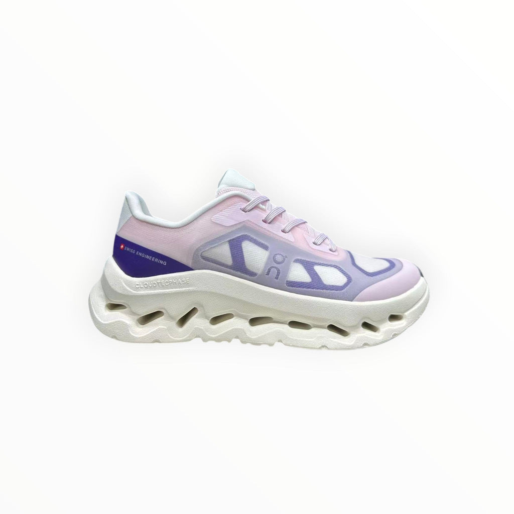 EWW Sports Shoes On Cloudtilt Remix pink and purple sneakers with layered see-through upper and chunky white CloudTec Phase cushioning.