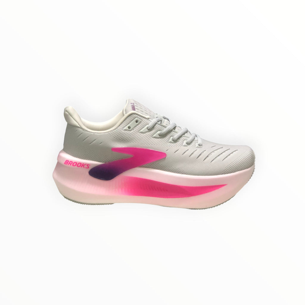 EWW Sports Shoes Glycerin Max 2 men's running shoes in grey with pink and purple accents, featuring plush cushioning and a smooth stride.