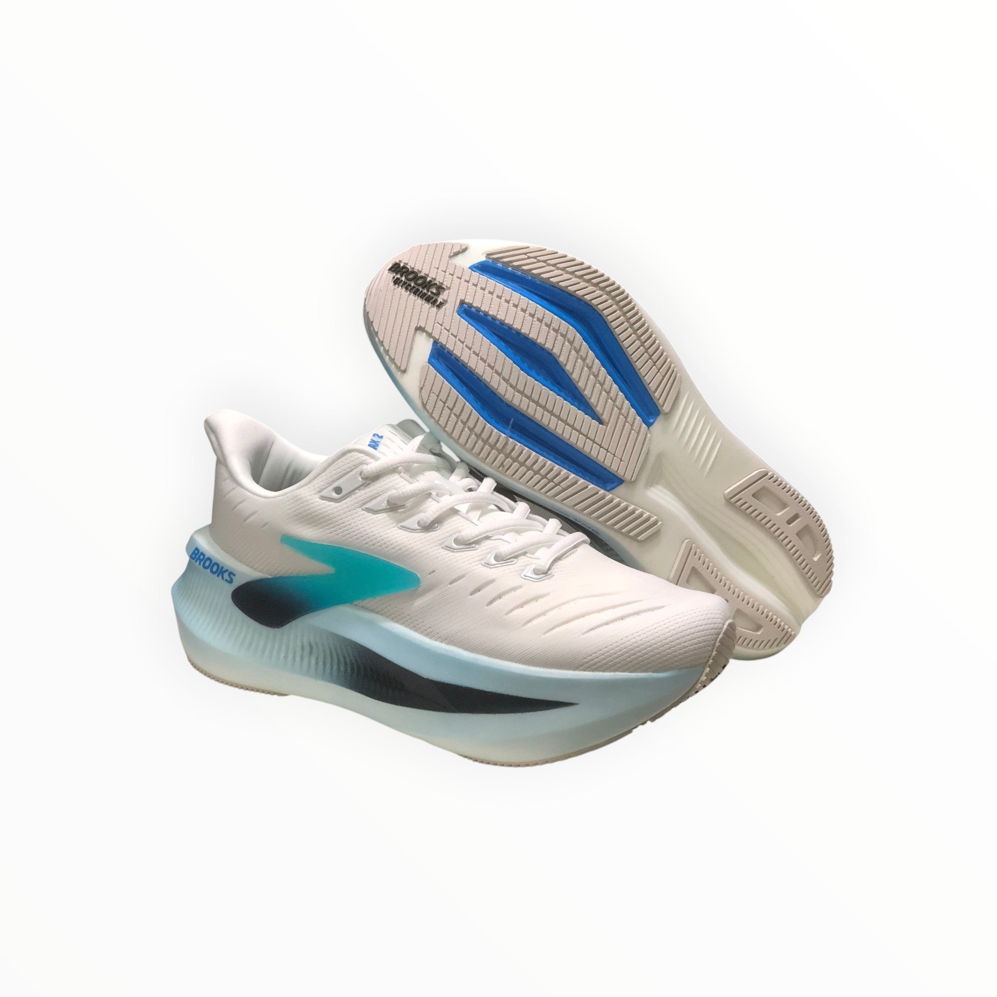 EWW Sports Shoes Men's Glycerin Max 2 white and blue running shoes with plush cushioning and GlideRoll rocker.