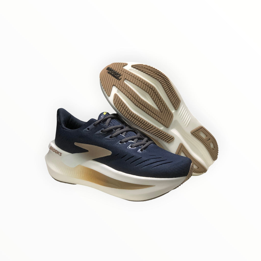 EWW Sports Shoes men's navy blue and gold Glycerin Max 2 running shoes with plush cushioning and GlideRoll rocker.