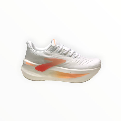 EWW Sports Shoes Men's Glycerin Max 2 white and orange running shoes with plush cushioning and GlideRoll™ Rocker.