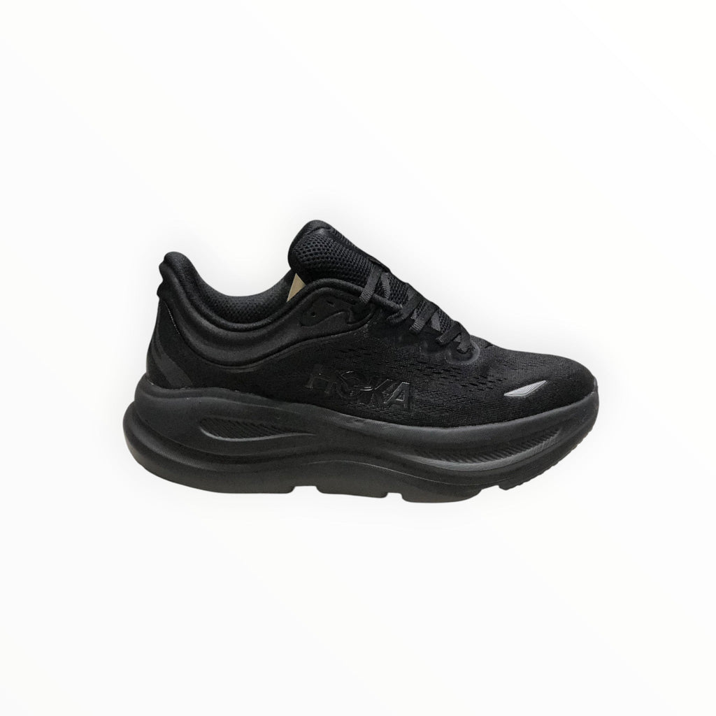 EWW Sports Shoes black Hoka Bondi 9 men's running shoe with engineered mesh upper and plush cushioning.