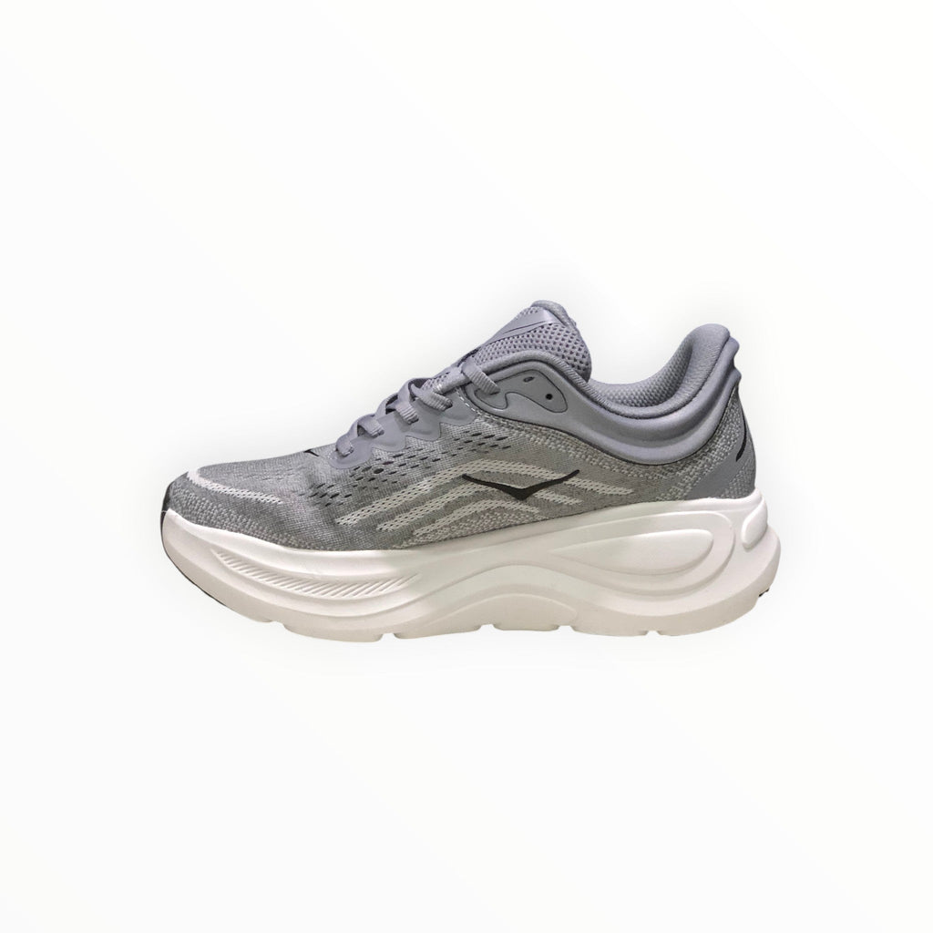 EWW Sports Shoes Men's Hoka Bondi 9 grey engineered mesh running shoe with white EVA midsole and black outsole.