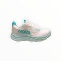 EWW Sports Shoes Men's Hoka Clifton 10 light blue and white running shoe with breathable mesh upper and plush cushioning.