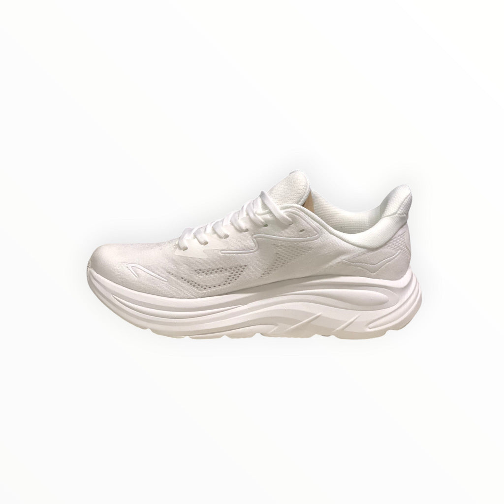 EWW Sports Shoes Men's Hoka Clifton 10 white engineered mesh running shoe with plush cushioning and Meta-Rocker technology.