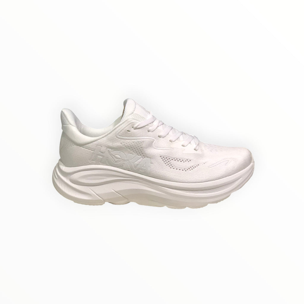 EWW Sports Shoes Men's Hoka Clifton 10 white running shoe with breathable mesh upper and cushioned sole.