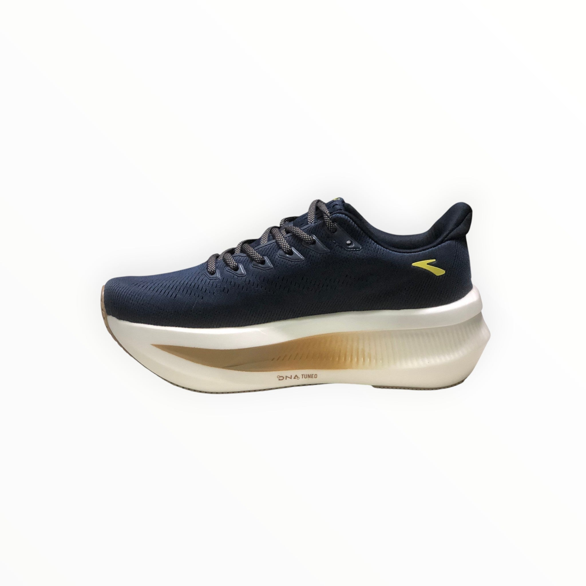 EWW Sports Shoes Men's Glycerin Max 2 running shoes in navy blue with gold accents and a thick white midsole.