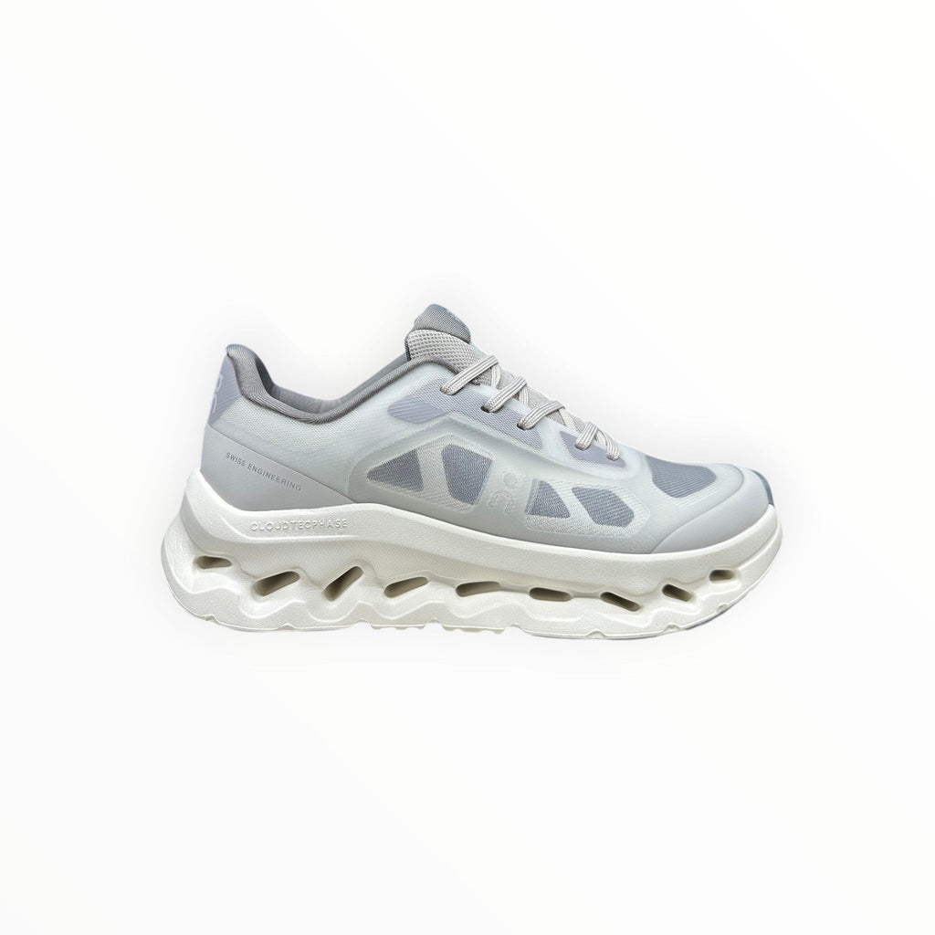 EWW Sports Shoes On Cloudtilt Remix grey running shoe with layered see-through upper and chunky white CloudTec Phase™ midsole.
