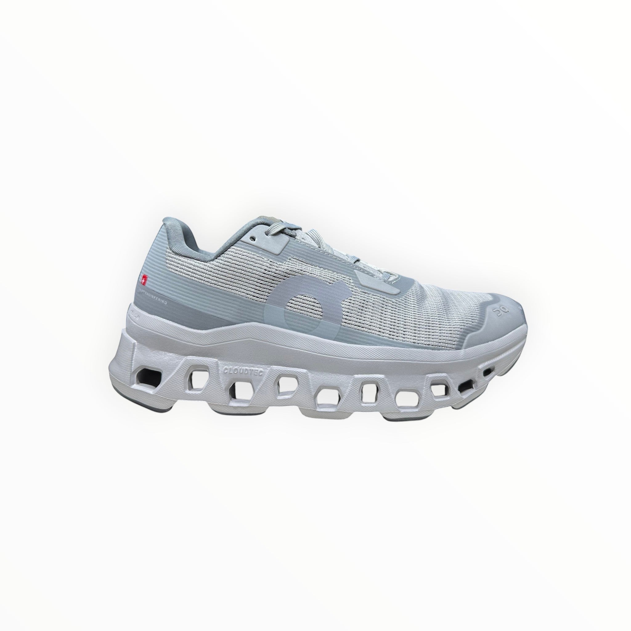 EWW Sports Shoes On Running Cloudmonster Void men's running shoe in alloy gray and glacier gray, with breathable mesh upper and signature CloudTec cushioning.