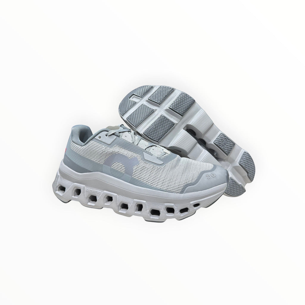 EWW Sports Shoes On Running Cloudmonster Void running shoes in alloy gray and glacier gray, with breathable mesh upper and signature CloudTec cushioning.