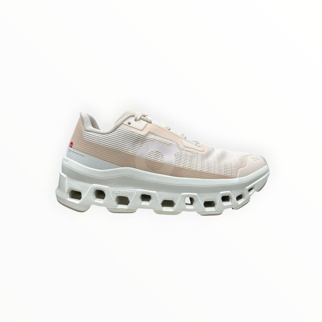 EWW Sports Shoes On Running Cloudmonster Void running shoe in Dewdrop White/Ivory White with breathable mesh upper and large CloudTec cushioning.