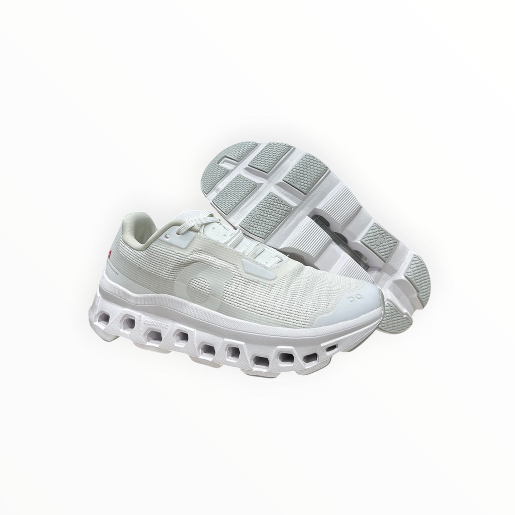 EWW Sports Shoes white On Running Cloudmonster Void running shoes with breathable mesh upper and signature CloudTec cushioning.